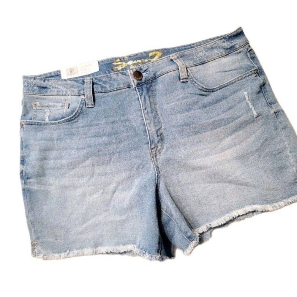 Seven7 Women's Sz 16 Weekend Denim Short Emotion Blue Frayed Hem Stretch 5" Insm